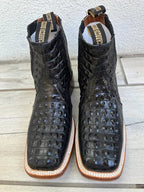 Exotic Caiman Alligator Print Square Toe Western Cowboy Ankle Boots – Black - OriginalWestern.com