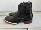 Exotic Caiman Alligator Print Square Toe Western Cowboy Ankle Boots – Black - OriginalWestern.com