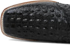 Exotic Caiman Alligator Print Square Toe Western Cowboy Ankle Boots – Black - OriginalWestern.com
