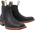 Exotic Caiman Alligator Print Square Toe Western Cowboy Ankle Boots – Black - OriginalWestern.com