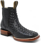 Exotic Caiman Alligator Print Square Toe Western Cowboy Ankle Boots – Black - OriginalWestern.com