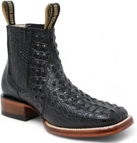 Exotic Caiman Alligator Print Square Toe Western Cowboy Ankle Boots – Black - OriginalWestern.com