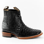 Exotic Caiman Alligator Print Square Toe Western Cowboy Ankle Boots – Black - OriginalWestern.com
