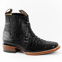 Exotic Caiman Alligator Print Square Toe Western Cowboy Ankle Boots – Black - OriginalWestern.com