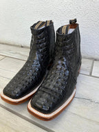 Exotic Caiman Alligator Print Square Toe Western Cowboy Ankle Boots – Black - OriginalWestern.com