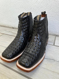 Exotic Caiman Alligator Print Square Toe Western Cowboy Ankle Boots – Black - OriginalWestern.com