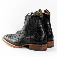 Exotic Caiman Alligator Print Square Toe Western Cowboy Ankle Boots – Black - OriginalWestern.com