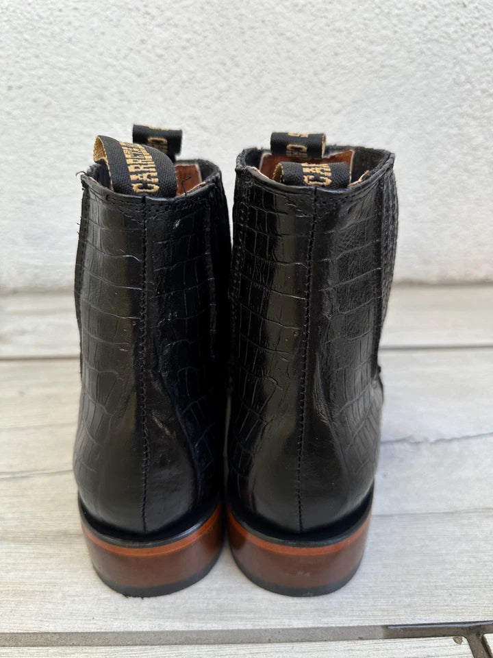 Exotic Caiman Alligator Print Square Toe Western Cowboy Ankle Boots – Black - OriginalWestern.com