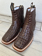 Exotic Caiman Alligator Print Square Toe Western Cowboy Ankle Boots – Brown - OriginalWestern.com