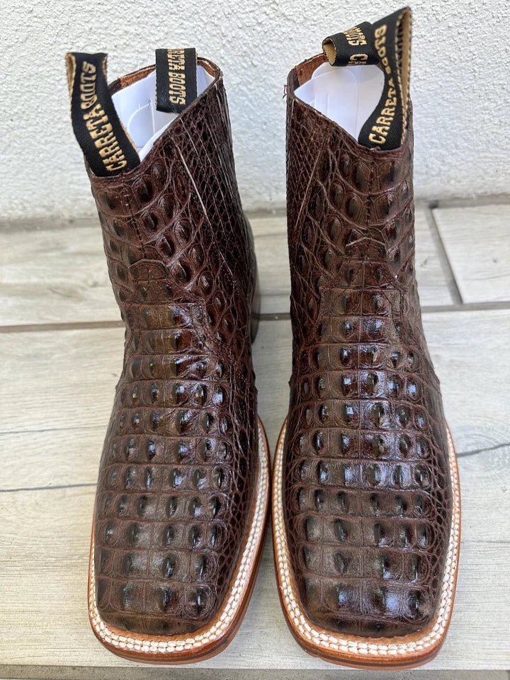 Exotic Caiman Alligator Print Square Toe Western Cowboy Ankle Boots – Brown - OriginalWestern.com