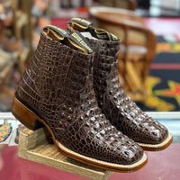 Exotic Caiman Alligator Print Square Toe Western Cowboy Ankle Boots – Brown - OriginalWestern.com
