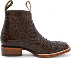 Exotic Caiman Alligator Print Square Toe Western Cowboy Ankle Boots – Brown - OriginalWestern.com
