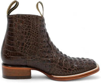 Exotic Caiman Alligator Print Square Toe Western Cowboy Ankle Boots – Brown - OriginalWestern.com