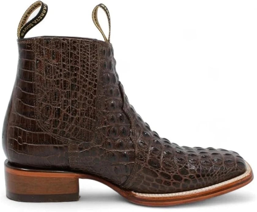 Exotic Caiman Alligator Print Square Toe Western Cowboy Ankle Boots – Brown - OriginalWestern.com