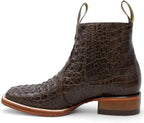 Exotic Caiman Alligator Print Square Toe Western Cowboy Ankle Boots – Brown - OriginalWestern.com