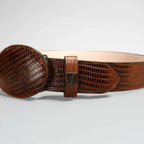 Exotic Lizard Leather Print Western Belt with Removable Buckle - Honey - OriginalWestern.com
