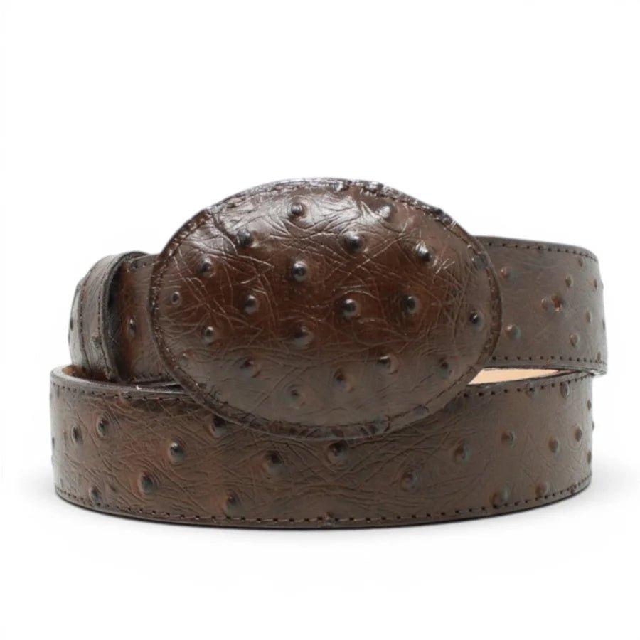 Exotic Ostrich Print Western Belt with Removable Buckle - Brown - OriginalWestern.com