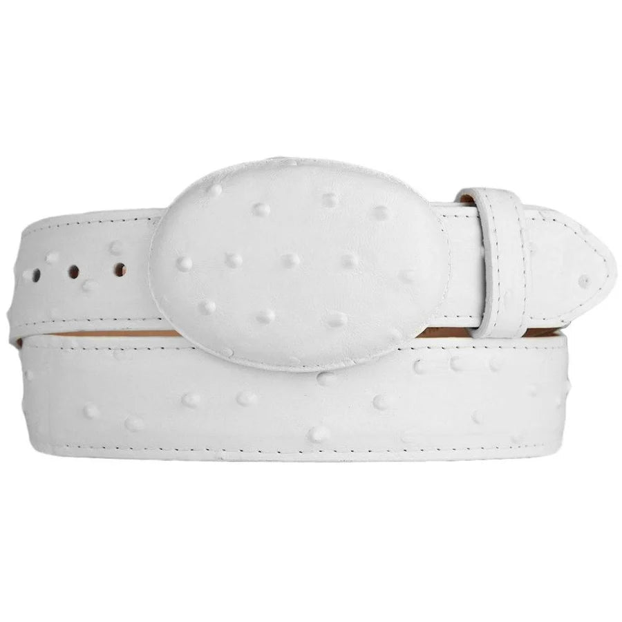 Exotic Ostrich Print Western Belt with Removable Buckle - White - OriginalWestern.com