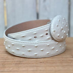 Exotic Ostrich Print Western Belt with Removable Buckle - Winter White Bone - OriginalWestern.com