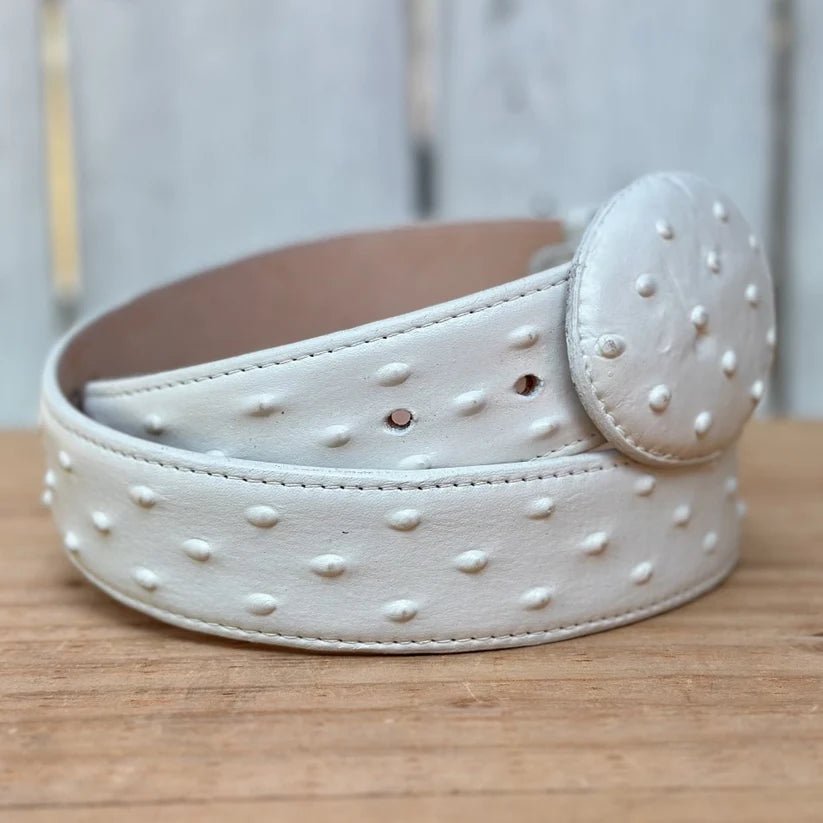 Exotic Ostrich Print Western Belt with Removable Buckle - Winter White Bone - OriginalWestern.com
