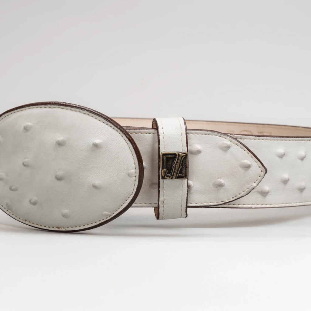 Exotic Ostrich Print Western Belt with Removable Buckle - Winter White Bone - OriginalWestern.com