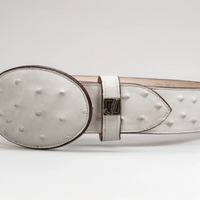 Exotic Ostrich Print Western Belt with Removable Buckle - Winter White Bone - OriginalWestern.com