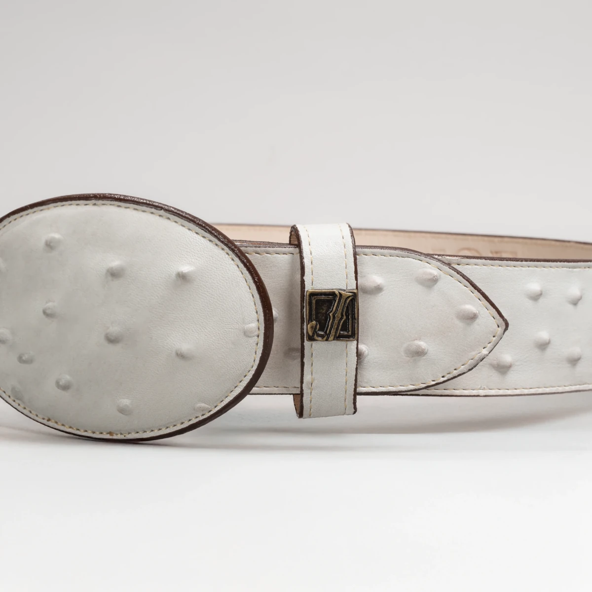 Exotic Ostrich Print Western Belt with Removable Buckle - Winter White Bone - OriginalWestern.com