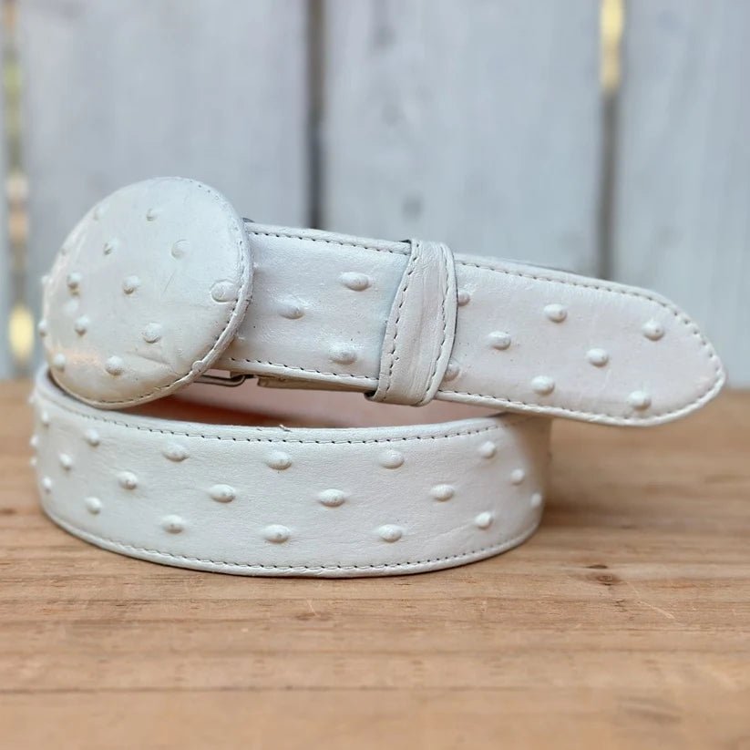 Exotic Ostrich Print Western Belt with Removable Buckle - Winter White Bone - OriginalWestern.com