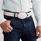Exotic Ostrich Print Western Belt with Removable Buckle - Winter White Bone - OriginalWestern.com