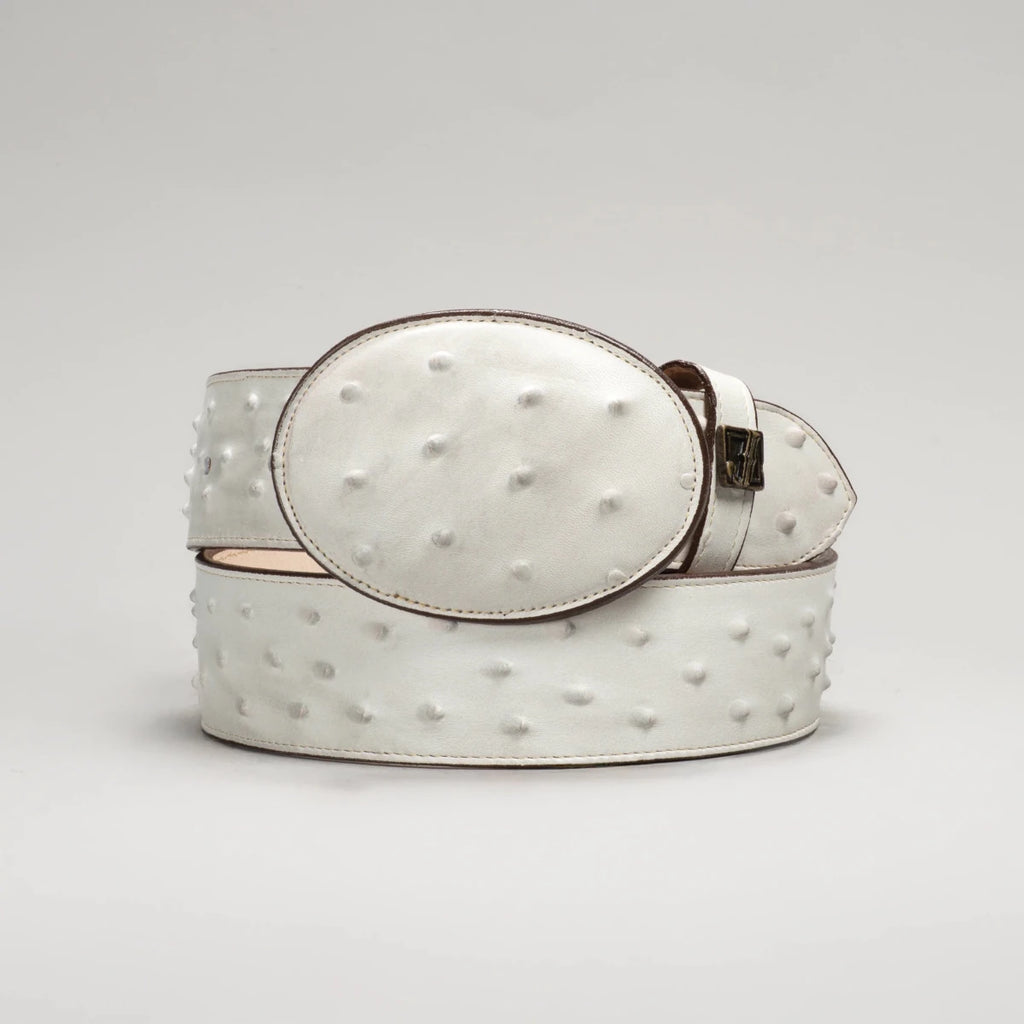 Exotic Ostrich Print Western Belt with Removable Buckle - Winter White Bone - OriginalWestern.com