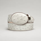 Exotic Ostrich Print Western Belt with Removable Buckle - Winter White Bone - OriginalWestern.com