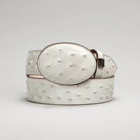 Exotic Ostrich Print Western Belt with Removable Buckle - Winter White Bone - OriginalWestern.com