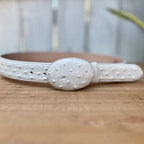 Exotic Ostrich Print Western Belt with Removable Buckle - Winter White Bone - OriginalWestern.com