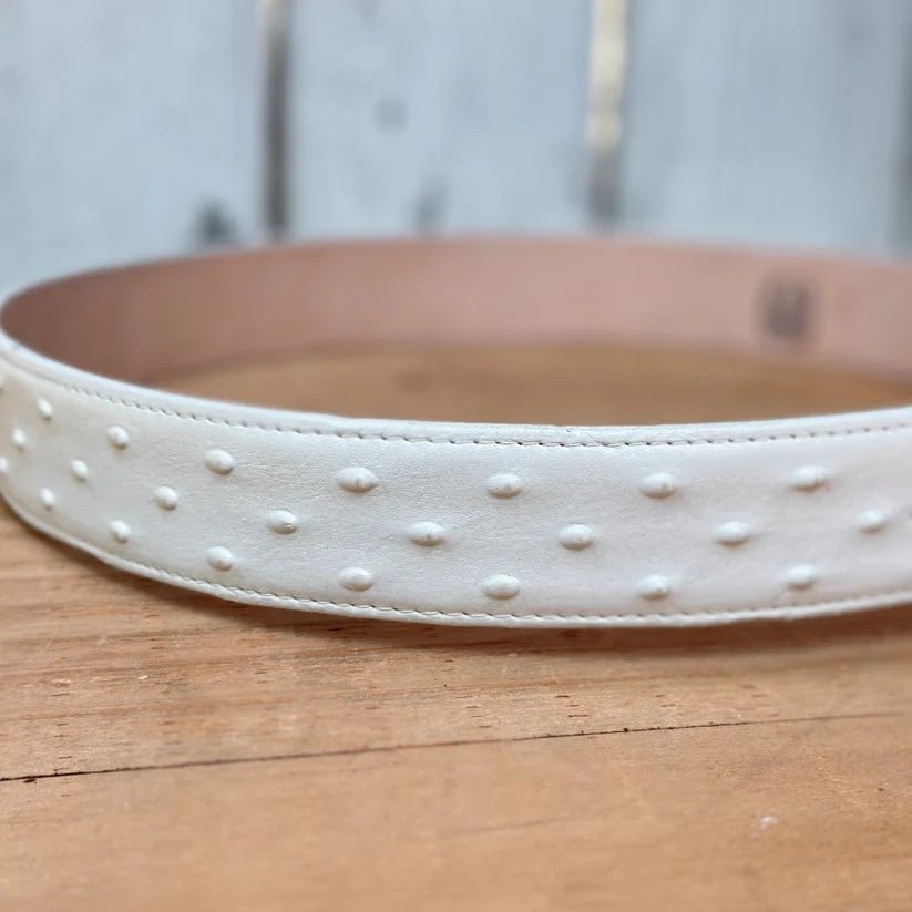 Exotic Ostrich Print Western Belt with Removable Buckle - Winter White Bone - OriginalWestern.com
