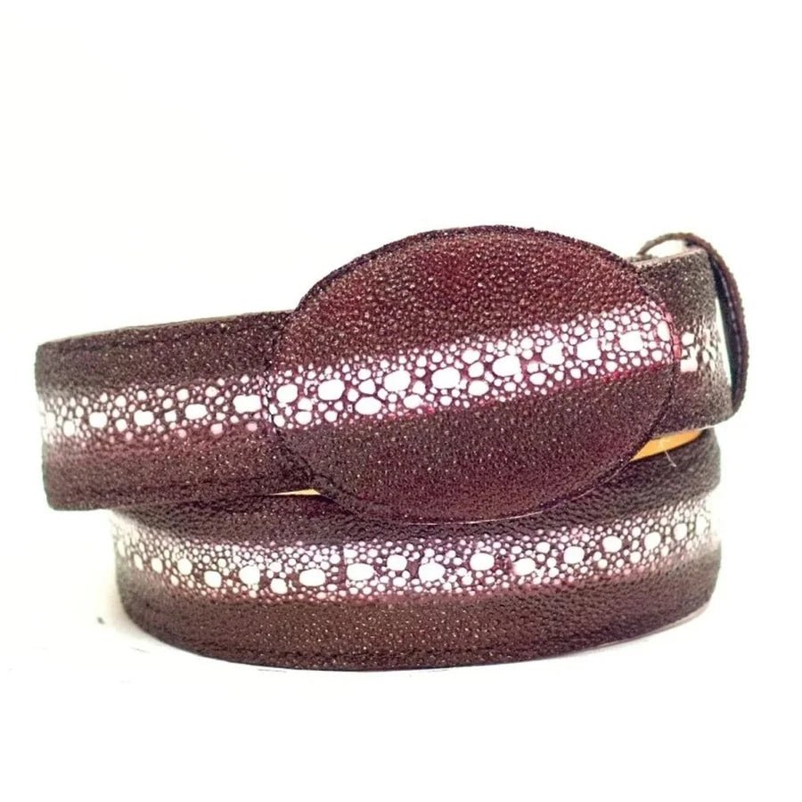 Exotic Stingray Mantarraya Print Leather Western Belt with Removable Buckle - Burgundy - OriginalWestern.com