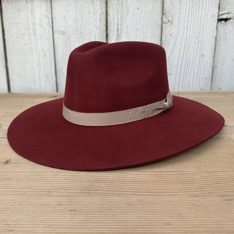 Fedora 50X Indiana Style (50% Wool 50% Buffalo Fur) Fur Felt Hat - Burgundy - OriginalWestern.com