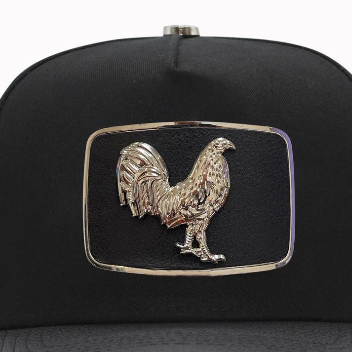 FERRETI HATS PREMIUM FT146 Silver Rooster Baseball Cap For Men- Black - OriginalWestern.com