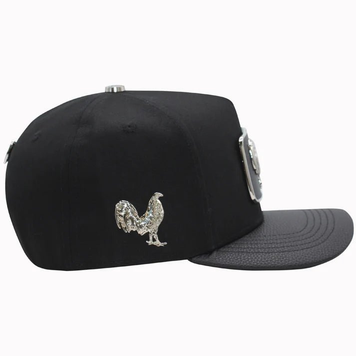 FERRETI HATS PREMIUM FT146 Silver Rooster Baseball Cap For Men- Black - OriginalWestern.com