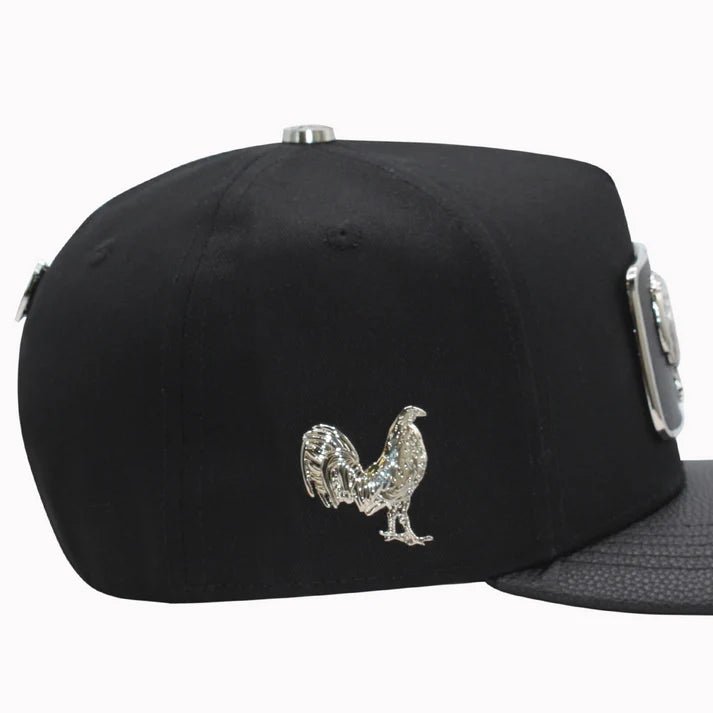 FERRETI HATS PREMIUM FT146 Silver Rooster Baseball Cap For Men- Black - OriginalWestern.com