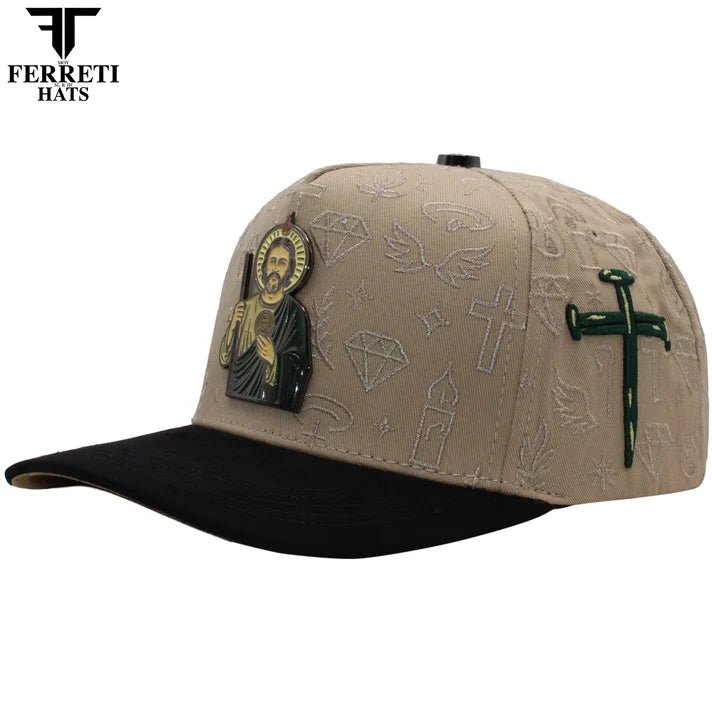 FERRETI HATS PREMIUM FT172 San Judas Baseball Cap For Men - Beige - OriginalWestern.com