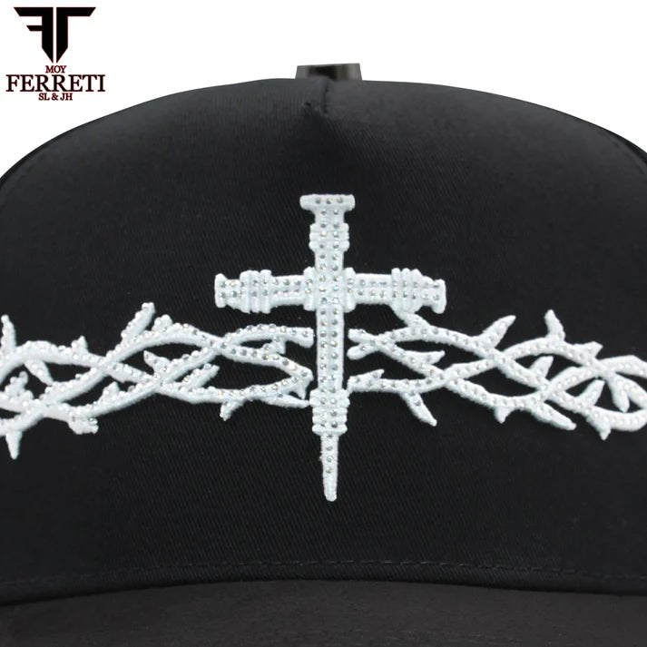 FERRETI HATS PREMIUM FT173 White Cross Baseball Cap For Men - Black - OriginalWestern.com