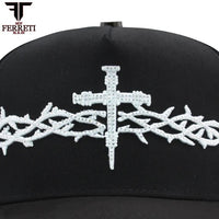 FERRETI HATS PREMIUM FT173 White Cross Baseball Cap For Men - Black - OriginalWestern.com