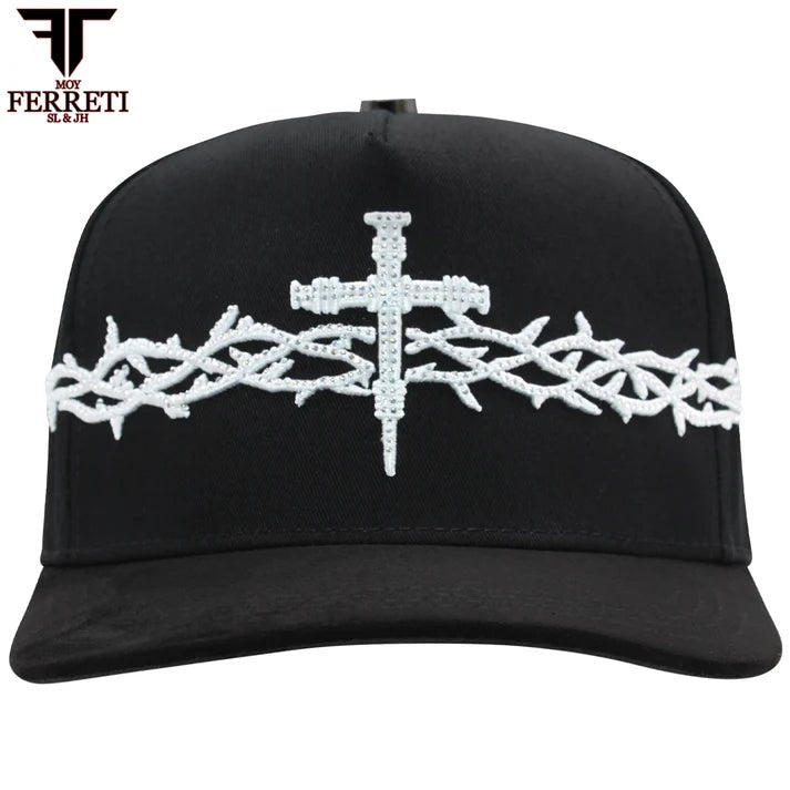 FERRETI HATS PREMIUM FT173 White Cross Baseball Cap For Men - Black - OriginalWestern.com