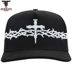 FERRETI HATS PREMIUM FT173 White Cross Baseball Cap For Men - Black - OriginalWestern.com