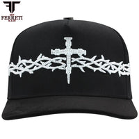 FERRETI HATS PREMIUM FT173 White Cross Baseball Cap For Men - Black - OriginalWestern.com
