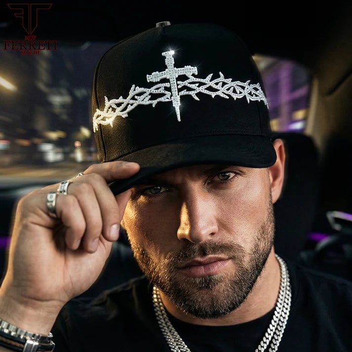 FERRETI HATS PREMIUM FT173 White Cross Baseball Cap For Men - Black - OriginalWestern.com