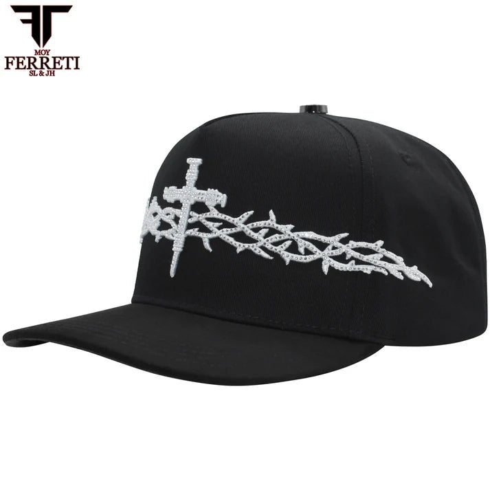 FERRETI HATS PREMIUM FT173 White Cross Baseball Cap For Men - Black - OriginalWestern.com