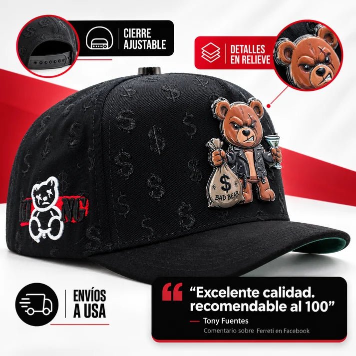 FERRETI HATS PREMIUM FT190 Bad Bear Baseball Cap For Men - Black - OriginalWestern.com