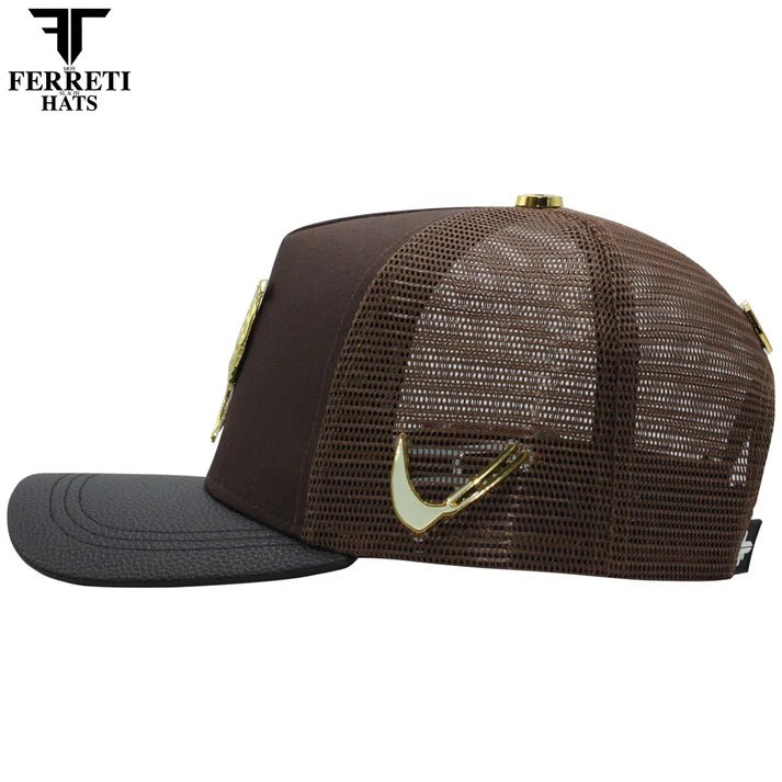 FERRETI HATS PREMIUM FT192 Mr. Gallo Brown Mesh Baseball Cap for Men - Brown - OriginalWestern.com