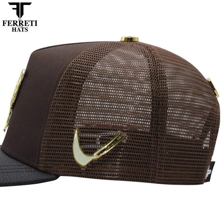 FERRETI HATS PREMIUM FT192 Mr. Gallo Brown Mesh Baseball Cap for Men - Brown - OriginalWestern.com